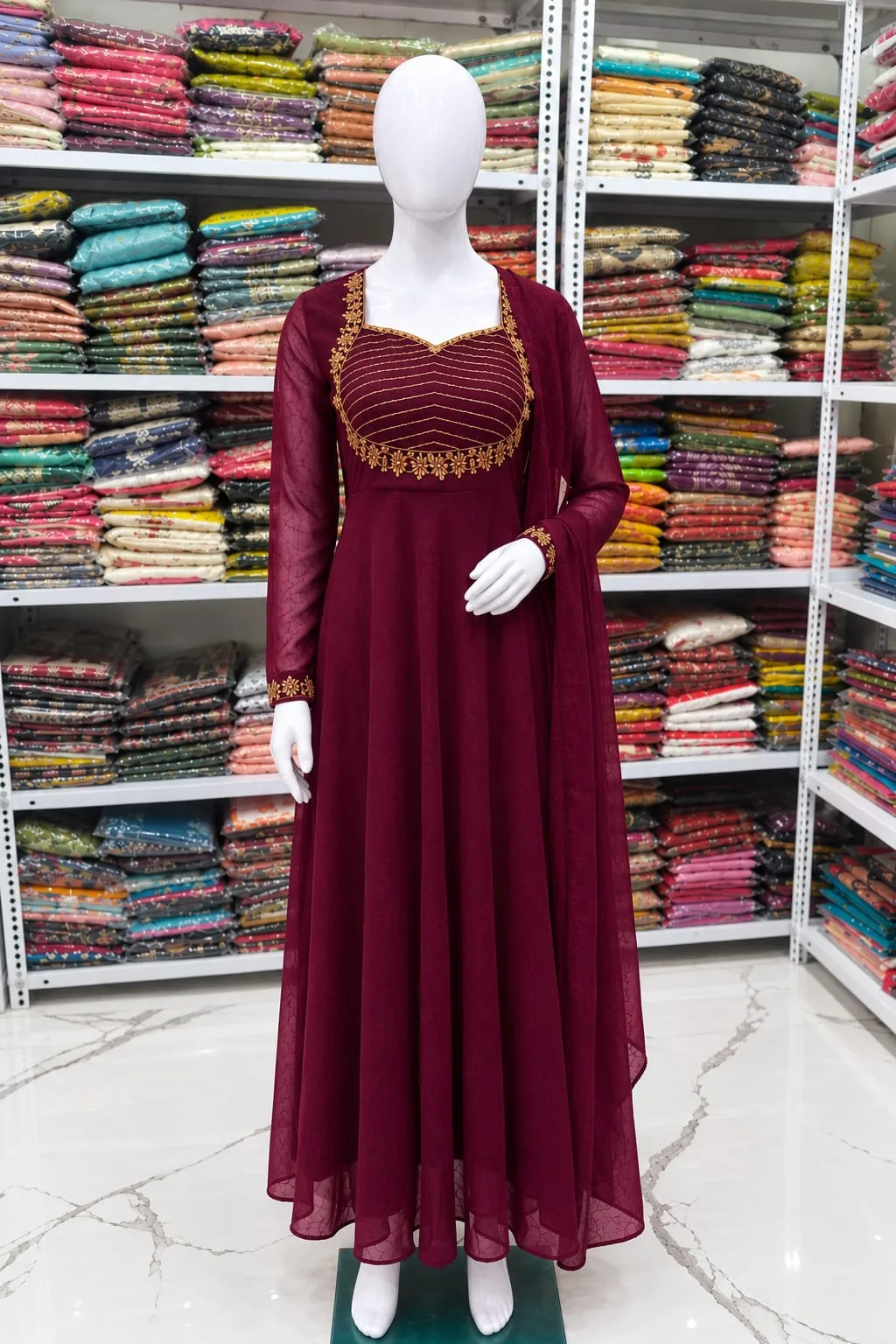 Anarkali with Dupatta – Maroon